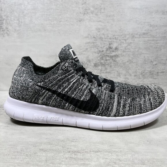 Nike Free RN Flyknit Running Shoes - Men's Size 8 - Oreo Black White - Picture 4 of 10